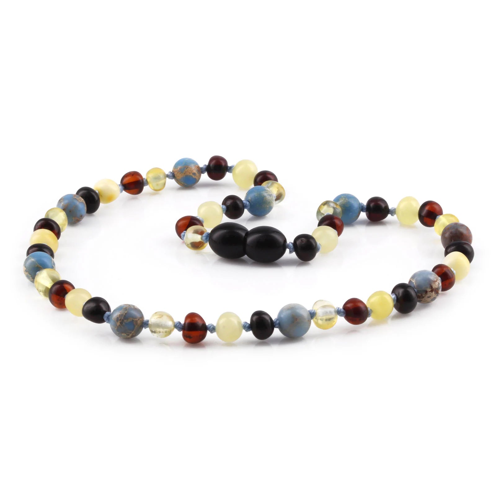 Baltic Amber Teething Necklace with Sky Blue Imperial Jasper. Baroque 5mm - LE466