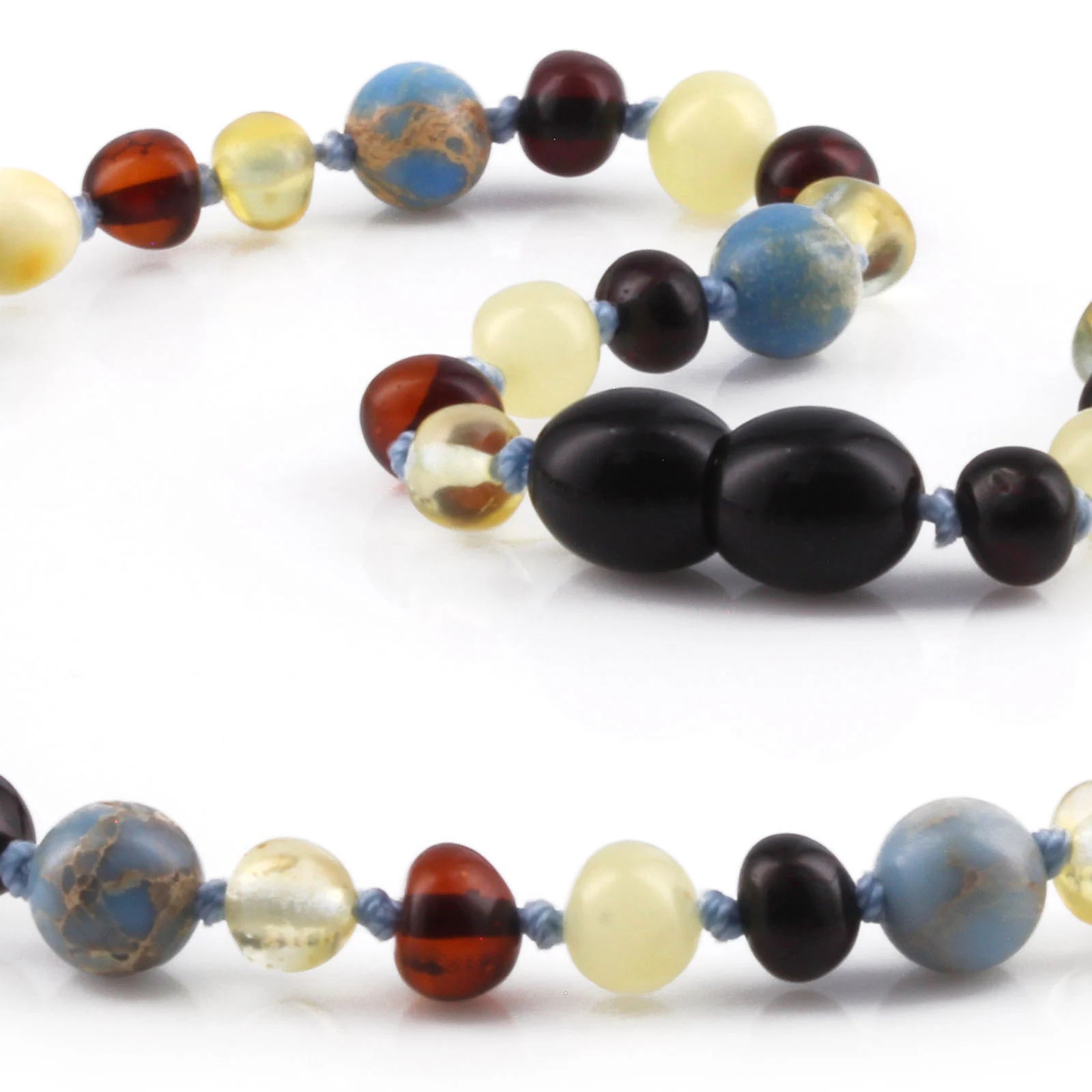 Baltic Amber Teething Necklace with Sky Blue Imperial Jasper. Baroque 5mm - LE466