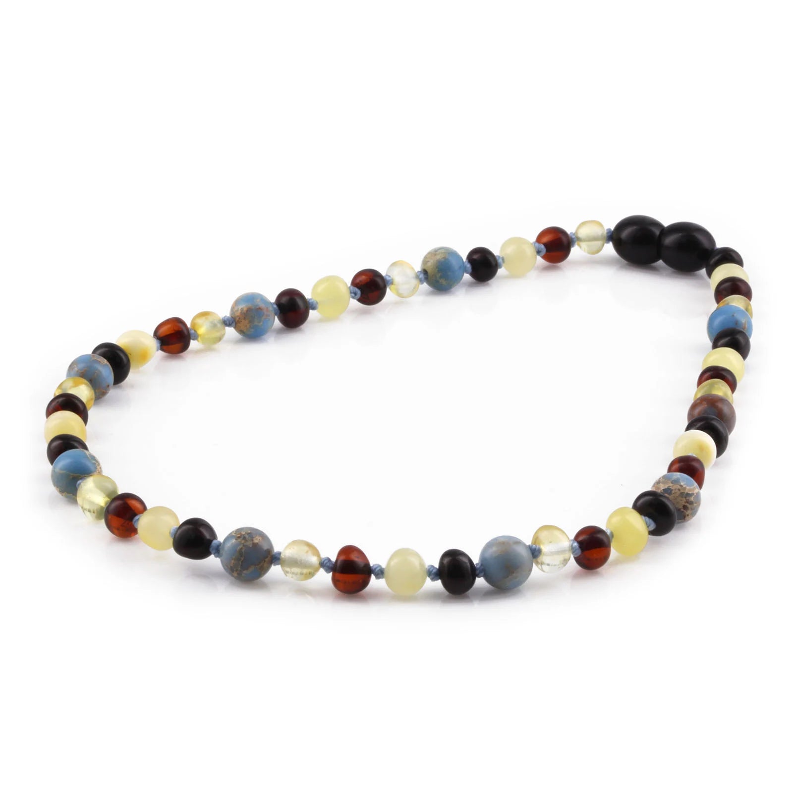 Baltic Amber Teething Necklace with Sky Blue Imperial Jasper. Baroque 5mm - LE466