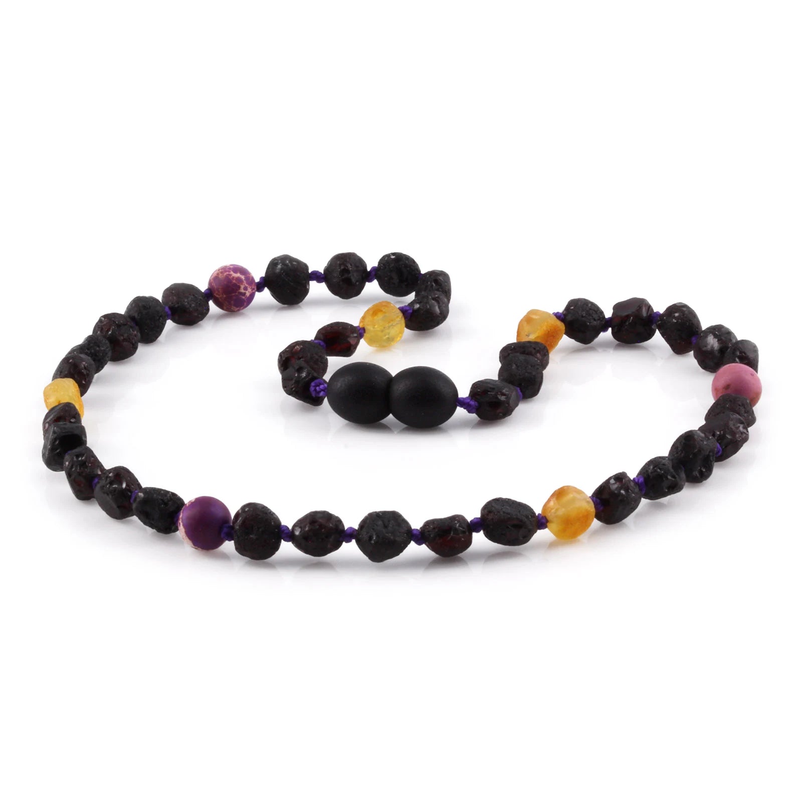 Baltic Amber Teething Necklace with Purple Imperial Jasper. Baroque 6mm - LE484
