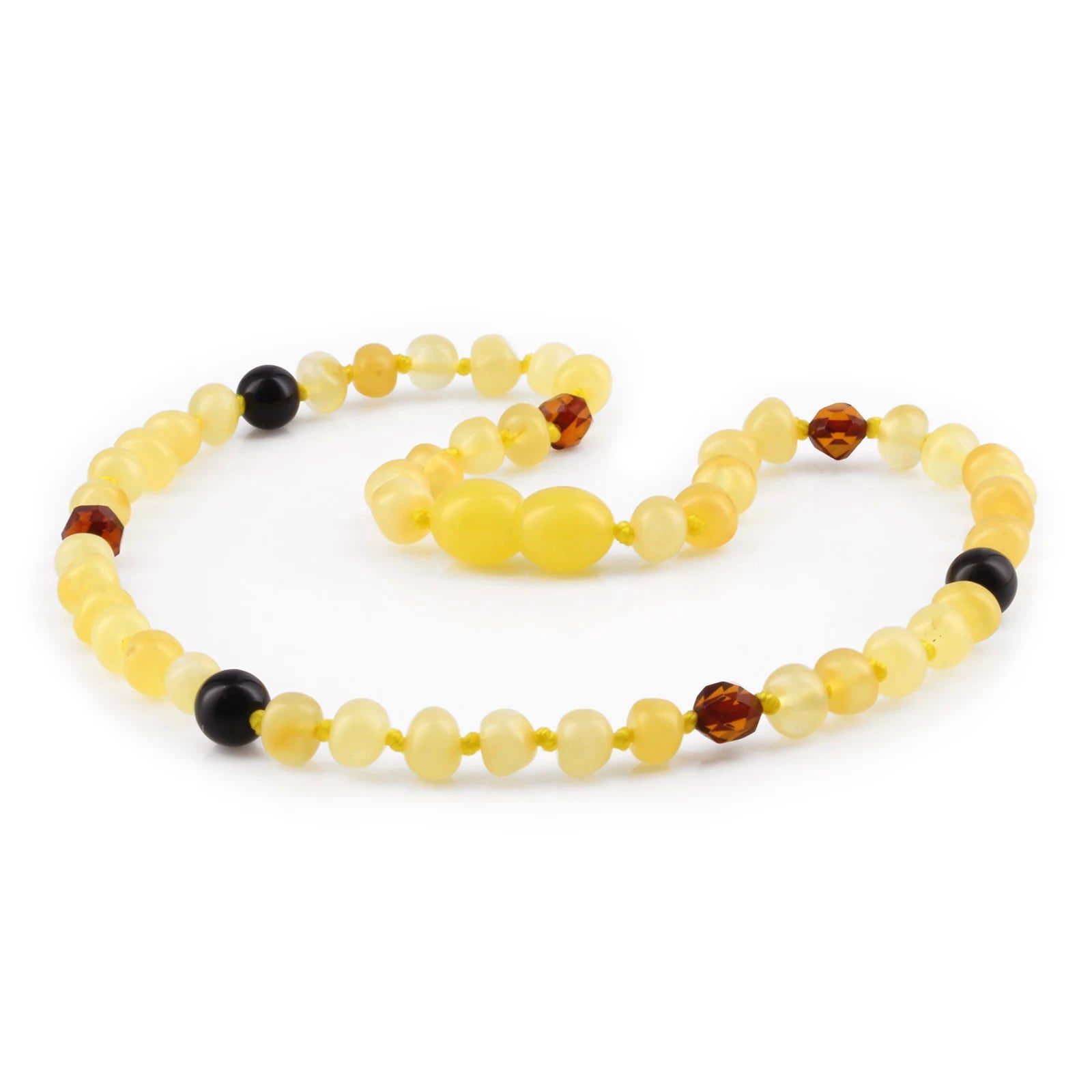 Baltic Amber Teething Necklace with Black Onyx. Baroque 5mm - LE518