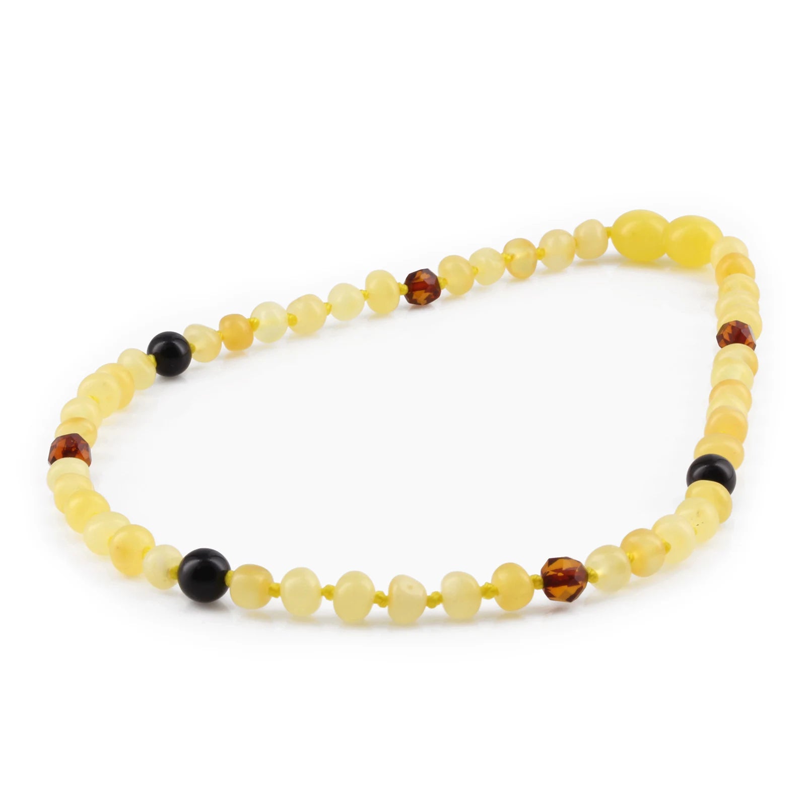 Baltic Amber Teething Necklace with Black Onyx. Baroque 5mm - LE518