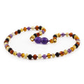 Baltic Amber Teething Necklace with Amethyst. Baroque 4mm - LE515 V2
