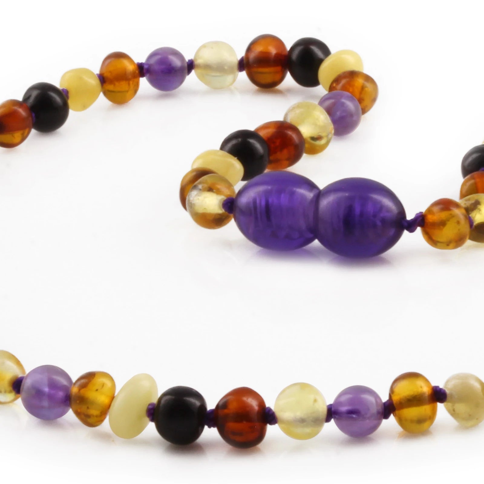 Baltic Amber Teething Necklace with Amethyst. Baroque 4mm - LE515 V2
