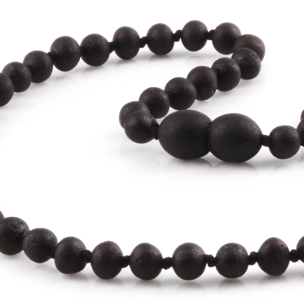 Baltic Amber Teething Necklace. Baroque Black 5mm - XB54BM