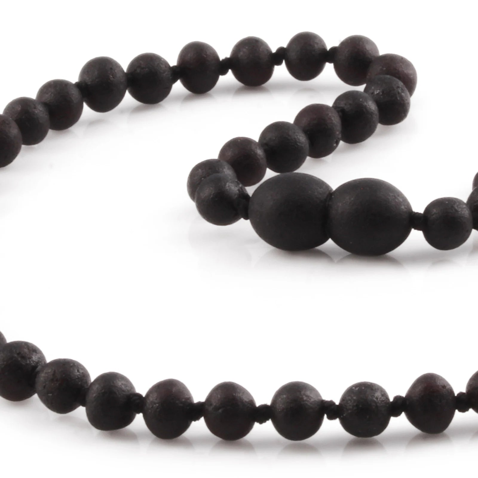 Baltic Amber Teething Necklace. Baroque Black 5mm - XB54BM