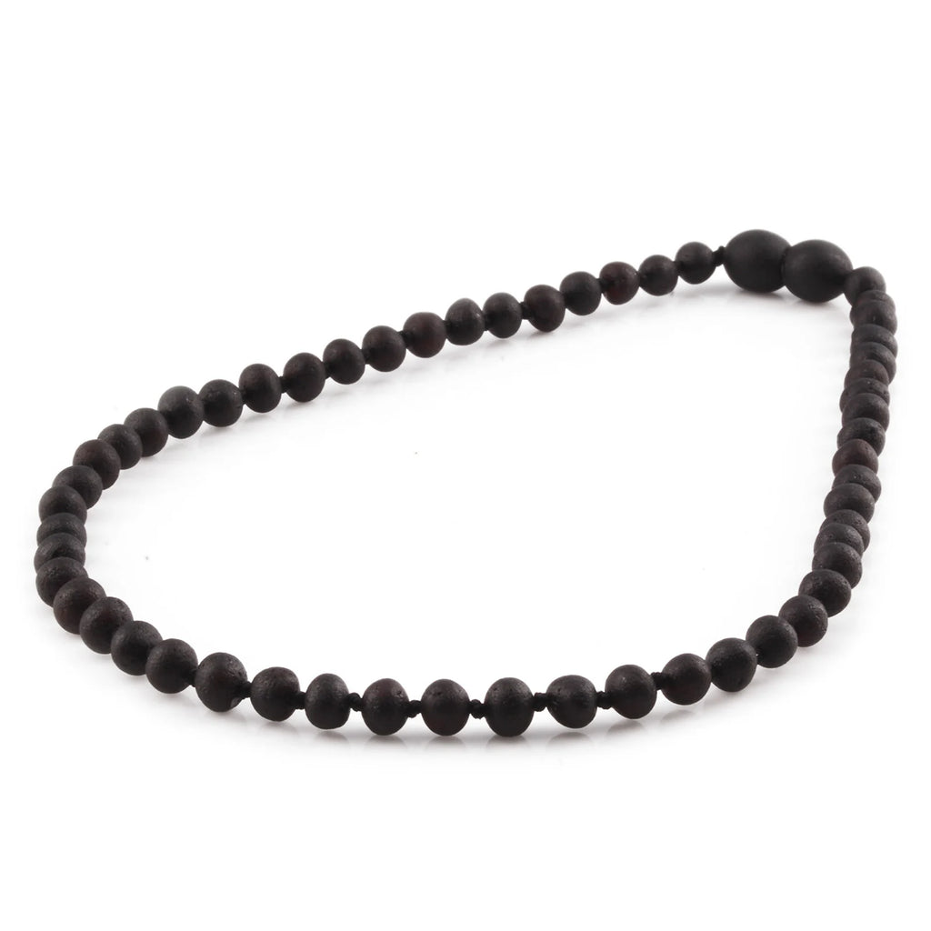 Baltic Amber Teething Necklace. Baroque Black 5mm - XB54BM