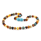 Baltic Amber Teething Necklace with Lake Blue Imperial Jasper. Baroque 5mm - LE471 V2
