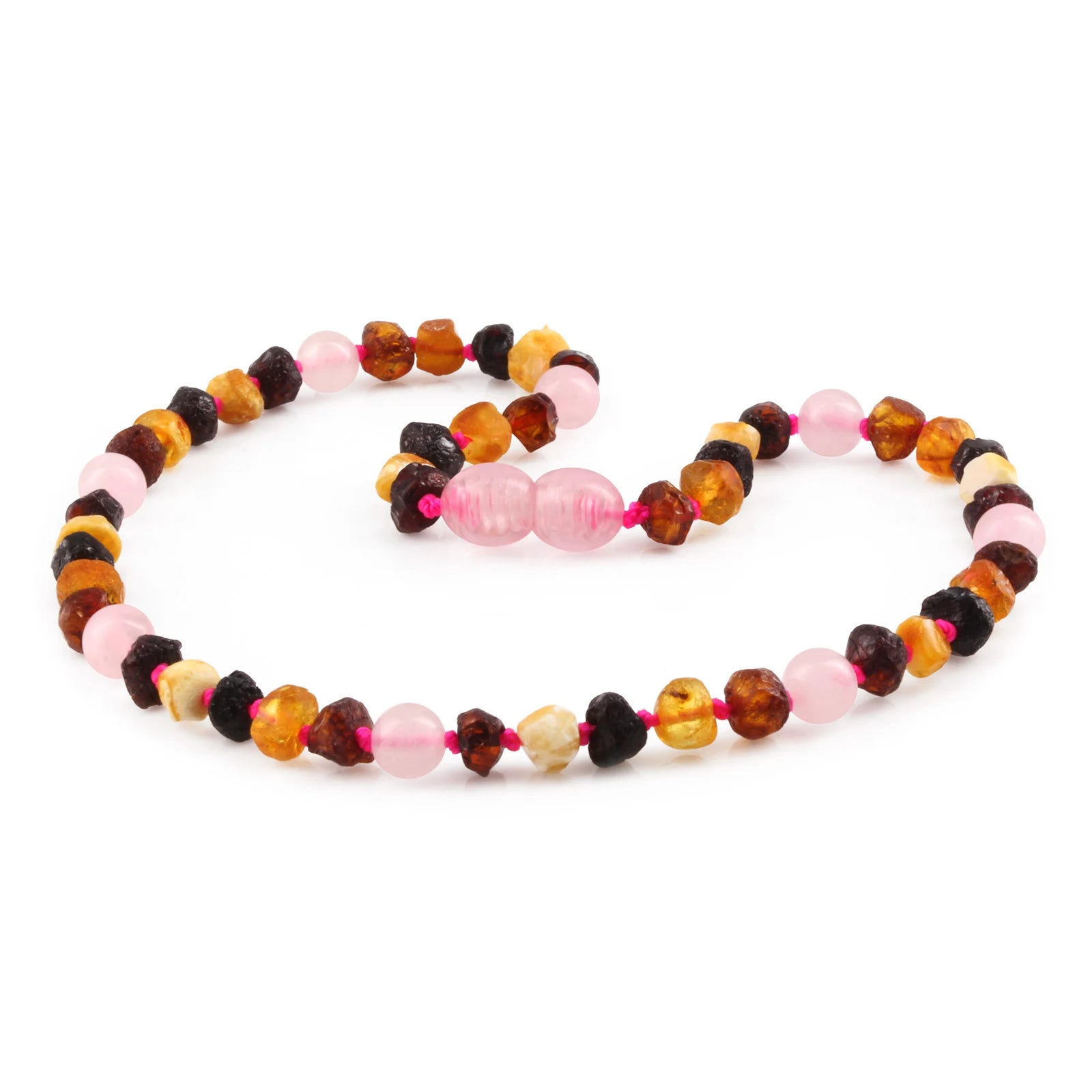 Baltic Amber Teething Necklace with Rose Quartz. Baroque 5mm - LE553