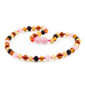 Baltic Amber Teething Necklace with Rose Quartz. Baroque 5mm - LE459