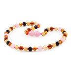 Baltic Amber Teething Necklace with Rose Quartz. Baroque 5mm - LE459