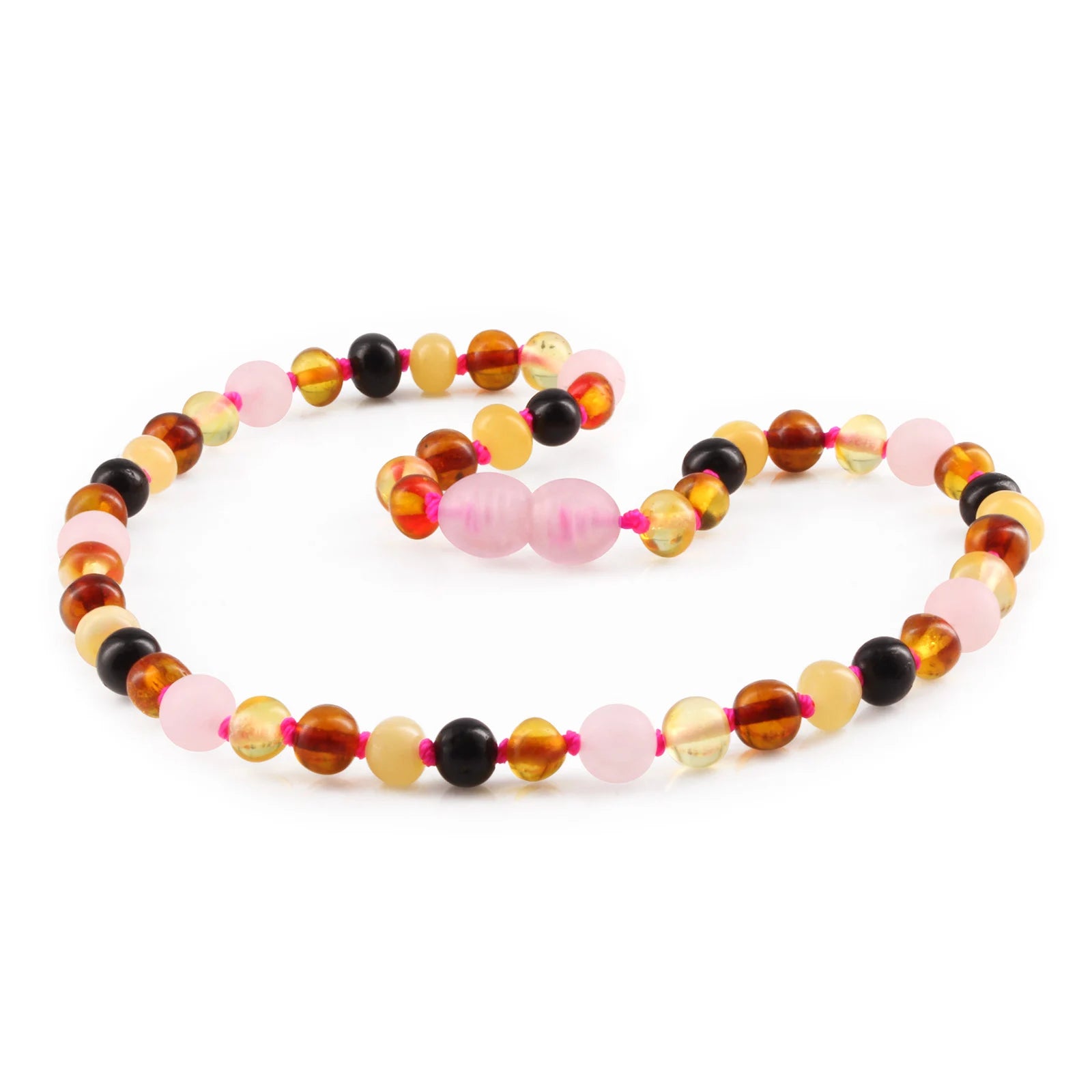 Baltic Amber Teething Necklace with Rose Quartz. Baroque 5mm - LE459