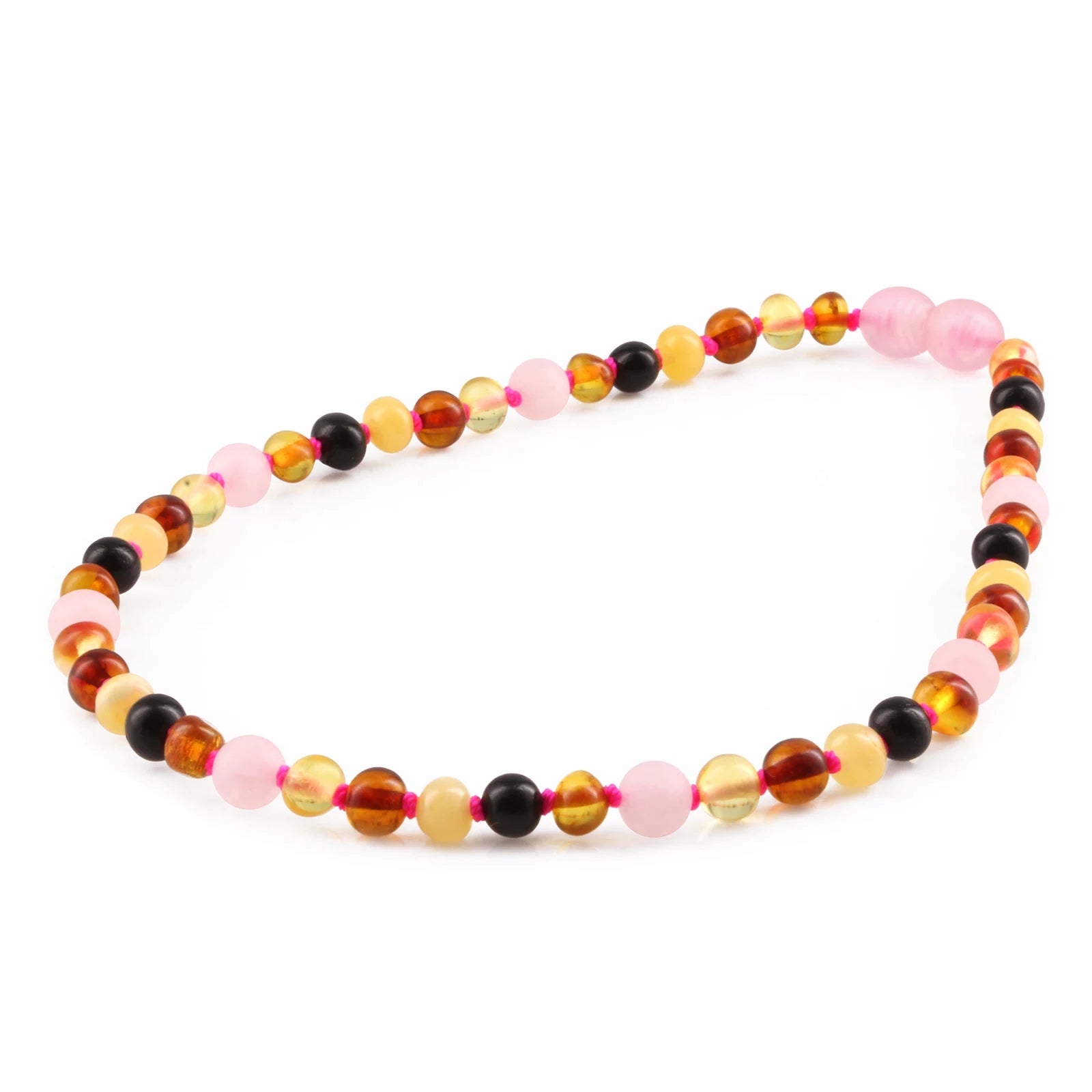 Baltic Amber Teething Necklace with Rose Quartz. Baroque 5mm - LE459