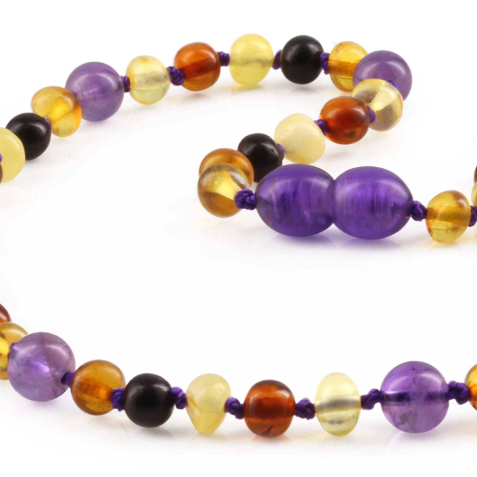 Baltic Amber Teething Necklace with Amethyst. Baroque 5mm - LE515 B