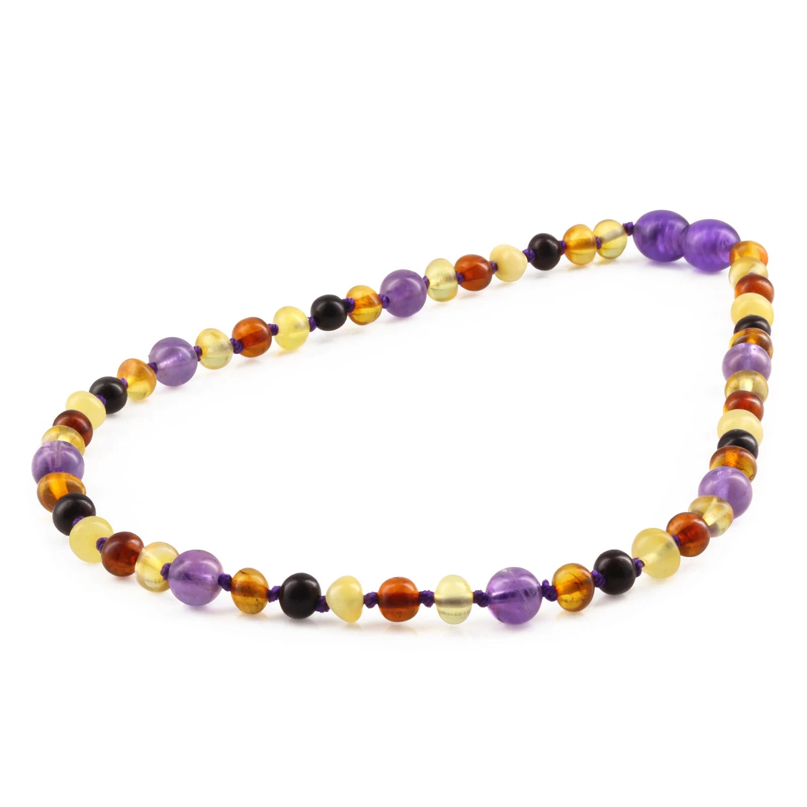 Baltic Amber Teething Necklace with Amethyst. Baroque 5mm - LE515 B