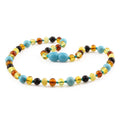 Baltic Amber Teething Necklace with Turquoise. Baroque 5mm - LE465