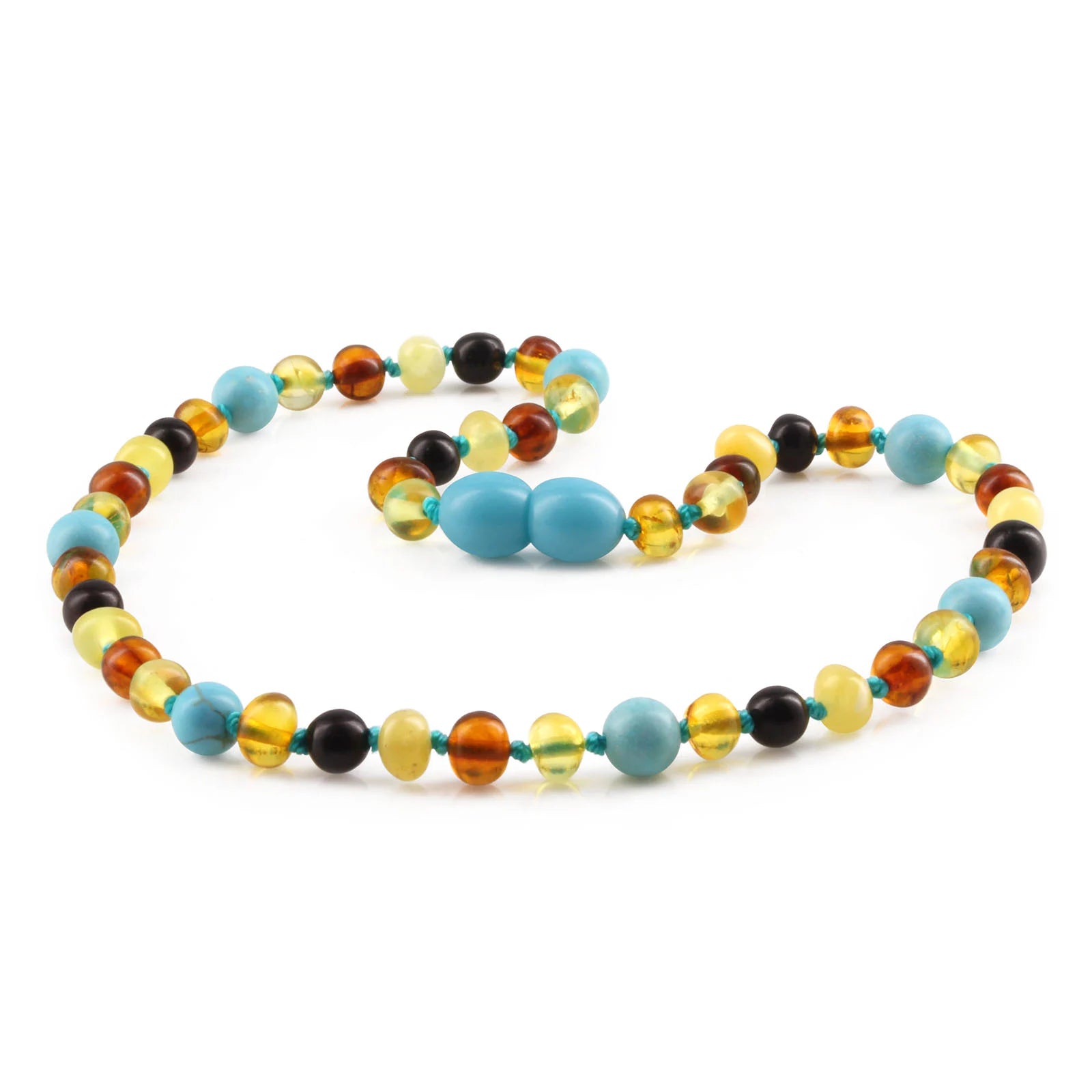 Baltic Amber Teething Necklace with Turquoise. Baroque 5mm - LE465