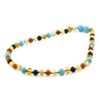 Baltic Amber Teething Necklace with Turquoise. Baroque 5mm - LE465
