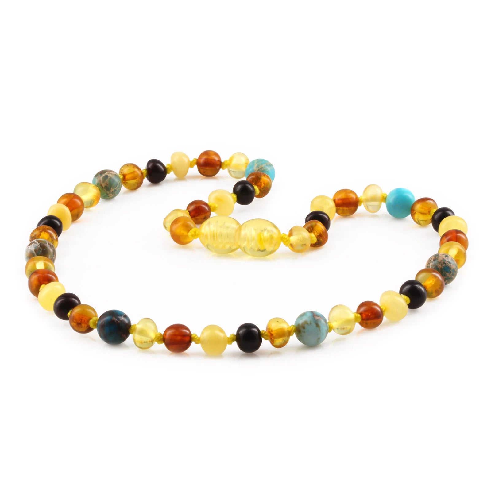Baltic Amber Teething Necklace with Lake Blue Imperial Jasper. Baroque 5mm - LE474