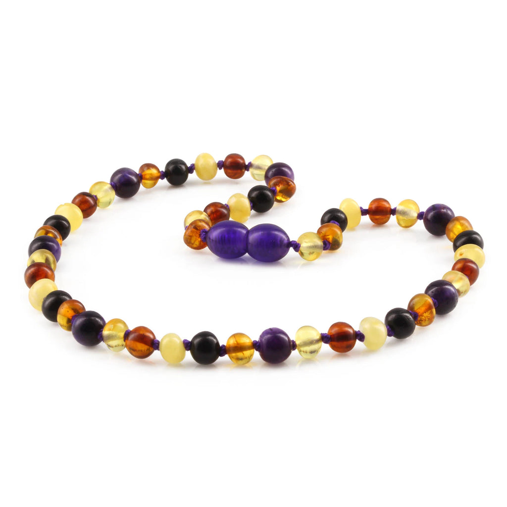 Baltic Amber Teething Necklace with Purple Tiger Eye. Baroque 5mm - LE554