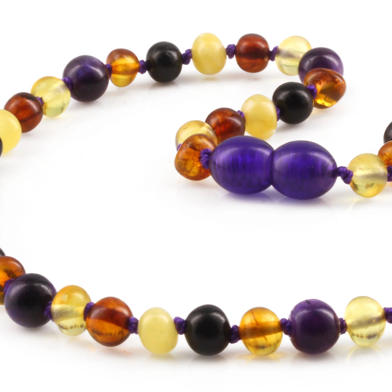 Baltic Amber Teething Necklace with Purple Tiger Eye. Baroque 5mm - LE554