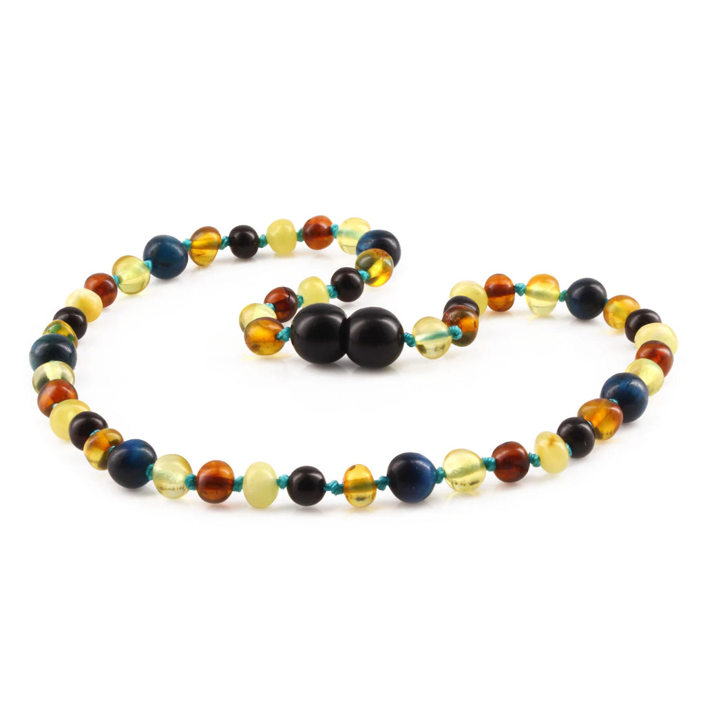 Baltic Amber Teething Necklace with Blue Tiger Eye. Baroque 5mm - LE463 V2