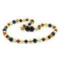 Baltic Amber Teething Necklace with Blue Tiger Eye. Baroque 5mm - LE463 V2