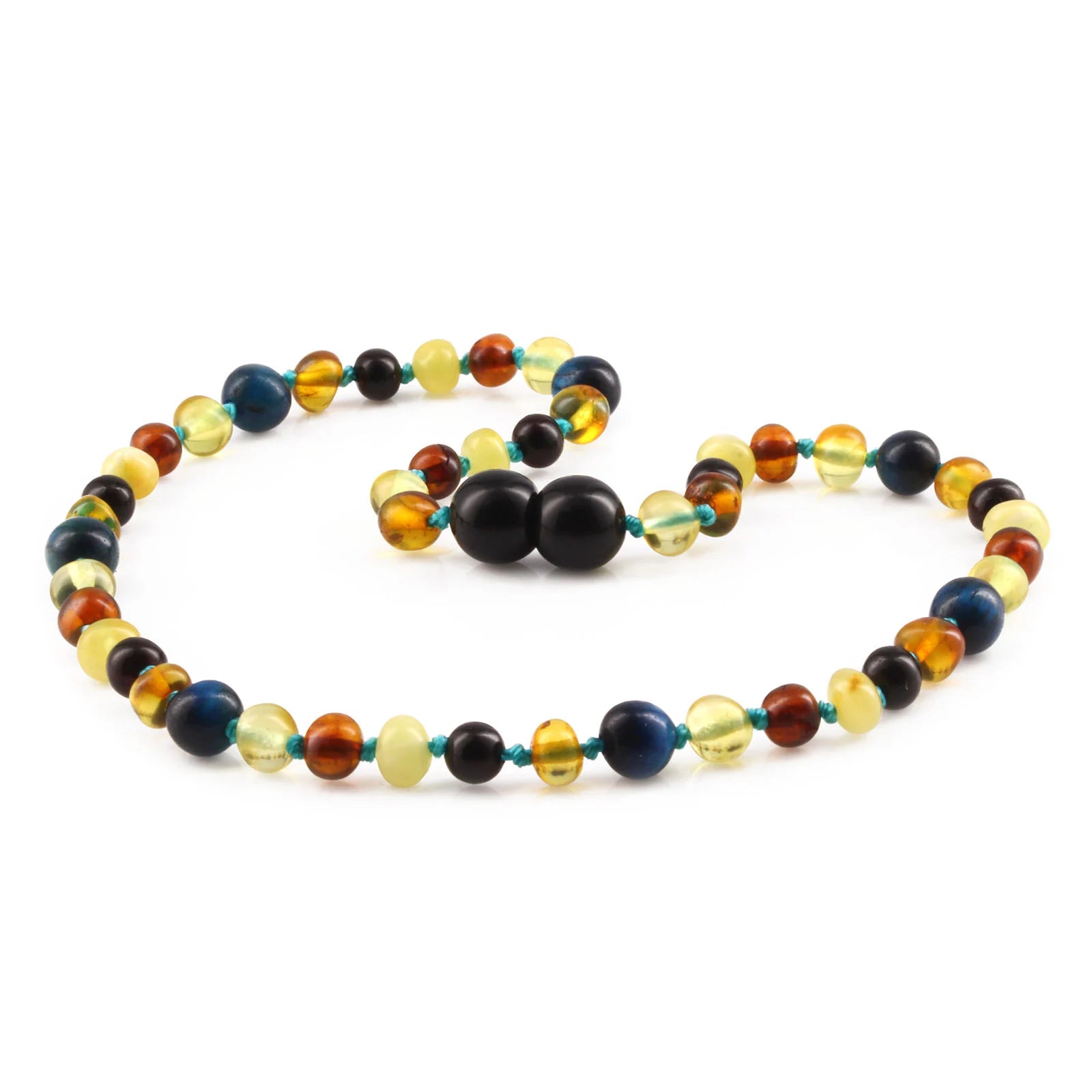 Baltic Amber Teething Necklace with Blue Tiger Eye. Baroque 5mm - LE463 V2