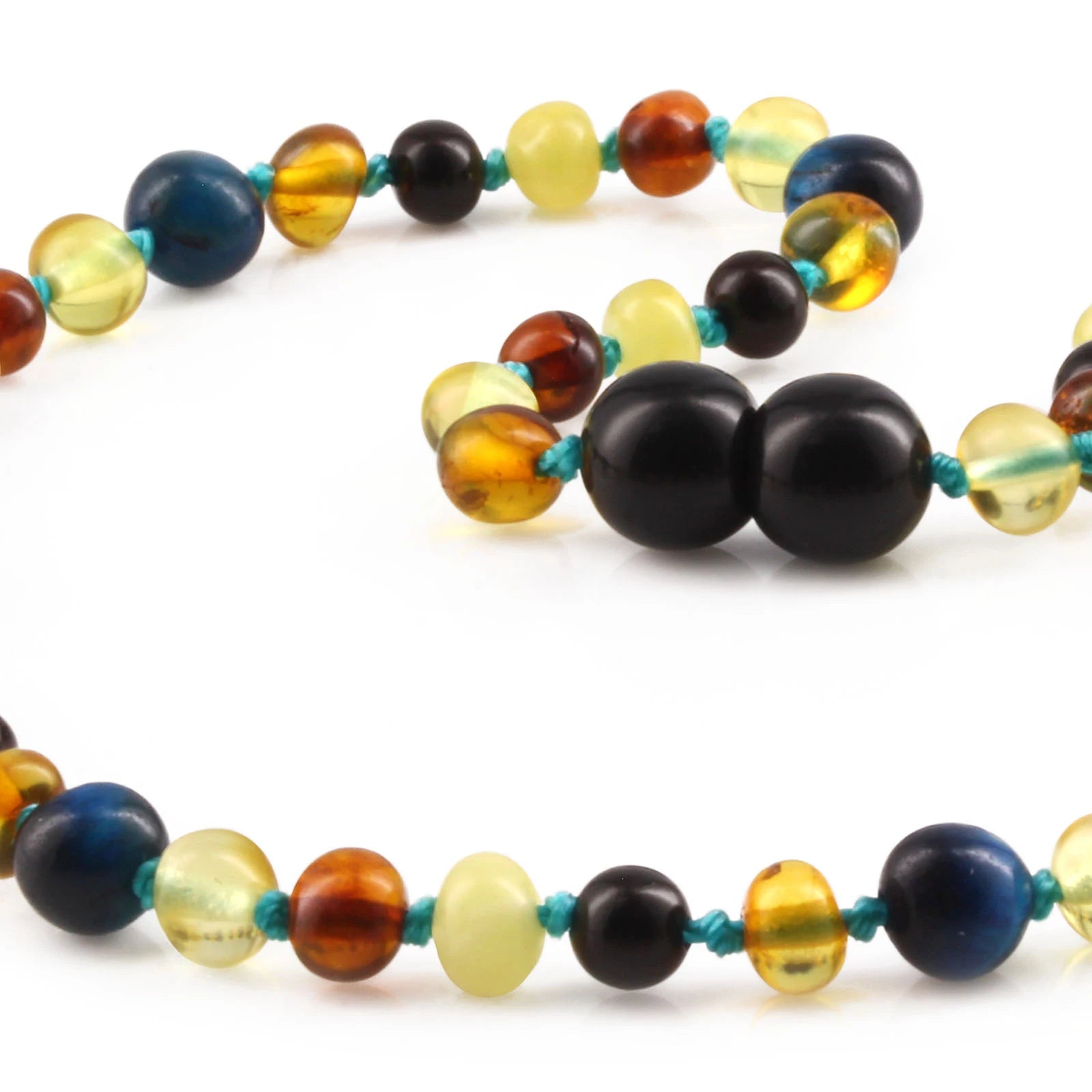 Baltic Amber Teething Necklace with Blue Tiger Eye. Baroque 5mm - LE463 V2