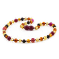 Baltic Amber Teething Necklace with Pink Lace Agate. Baroque 5mm - LE458