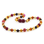 Baltic Amber Teething Necklace with Pink Lace Agate. Baroque 5mm - LE458