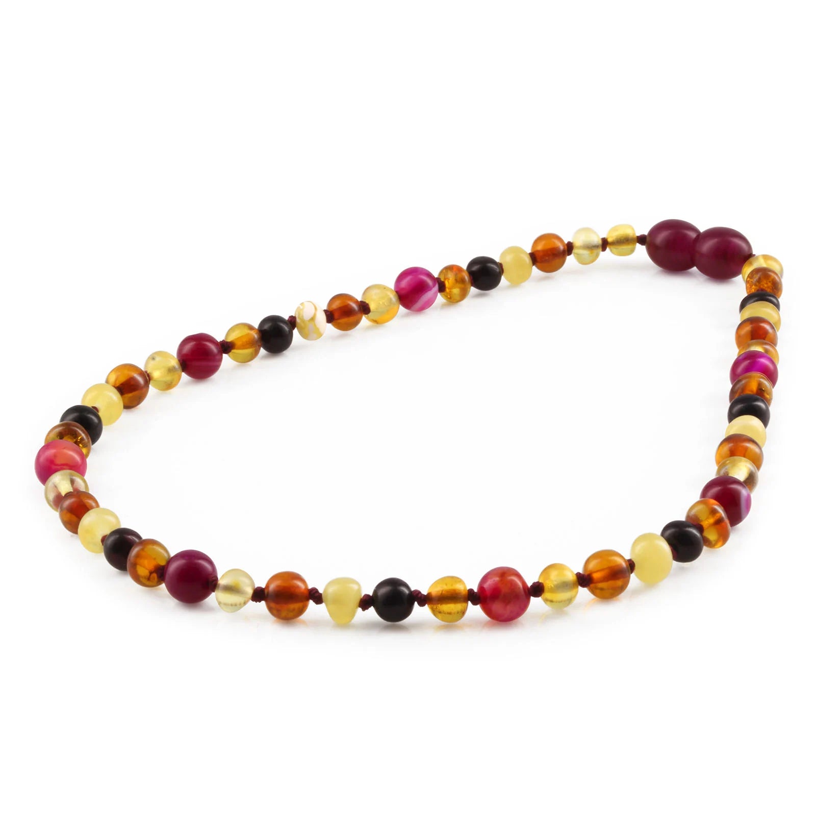 Baltic Amber Teething Necklace with Pink Lace Agate. Baroque 5mm - LE458