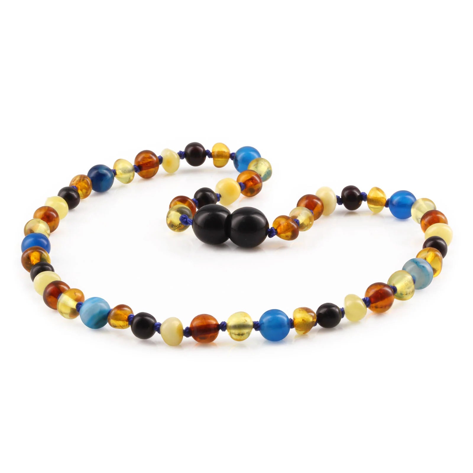 Baltic Amber Teething Necklace with Blue Lace Agate. Baroque 5mm - LE464 V3