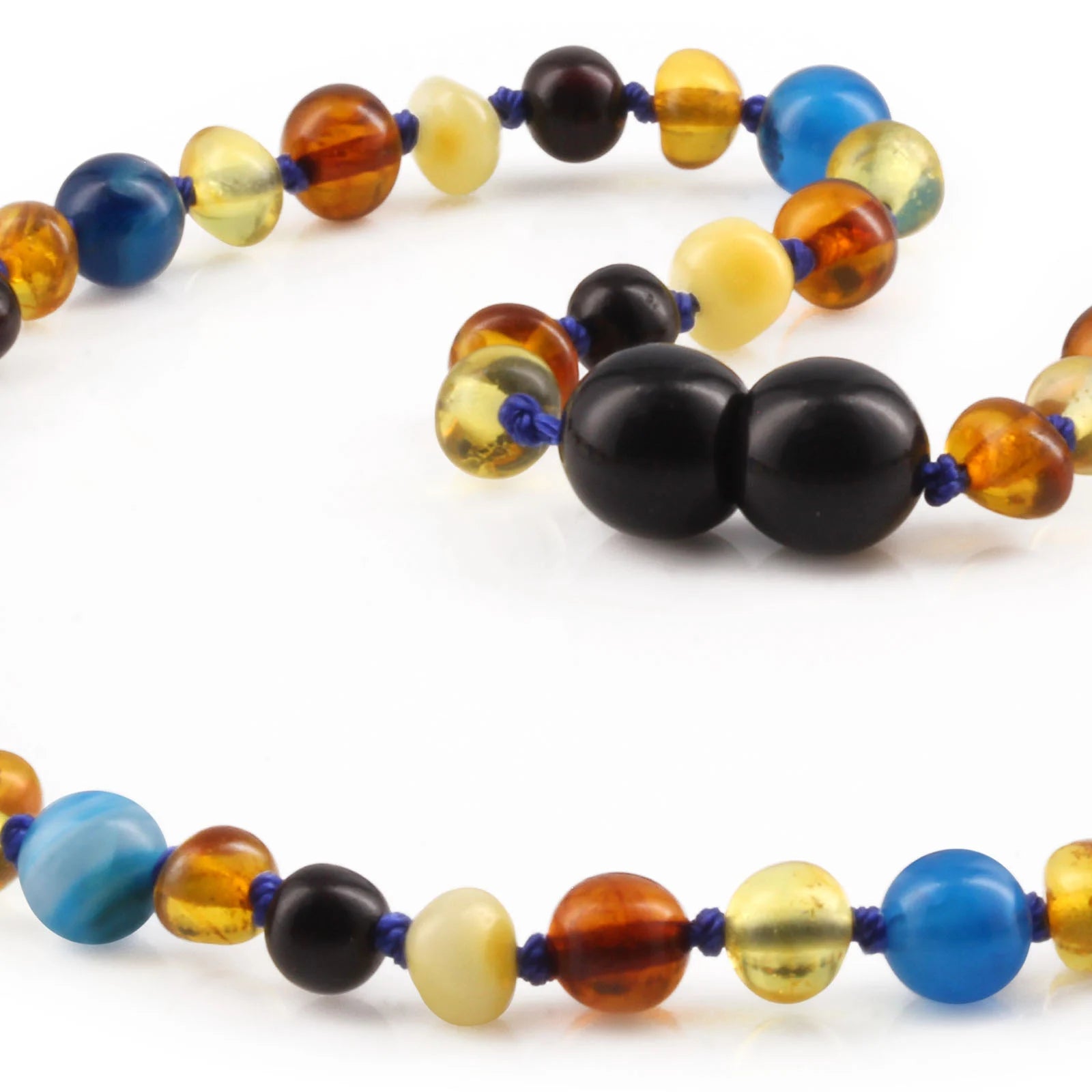 Baltic Amber Teething Necklace with Blue Lace Agate. Baroque 5mm - LE464 V3