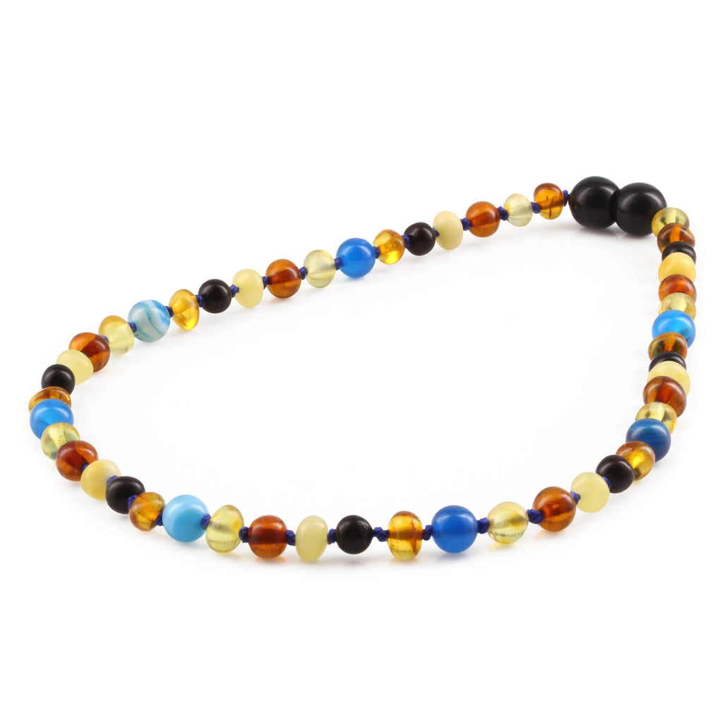 Baltic Amber Teething Necklace with Blue Lace Agate. Baroque 5mm - LE464 V3