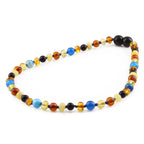 Baltic Amber Teething Necklace with Blue Lace Agate. Baroque 5mm - LE464 V3