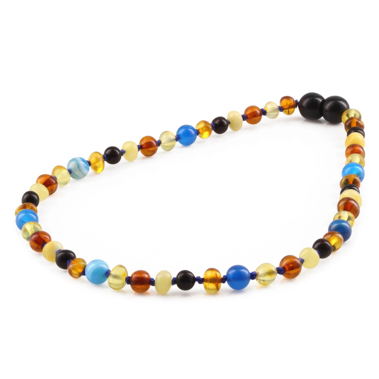 Baltic Amber Teething Necklace with Blue Lace Agate. Baroque 5mm - LE464 V3