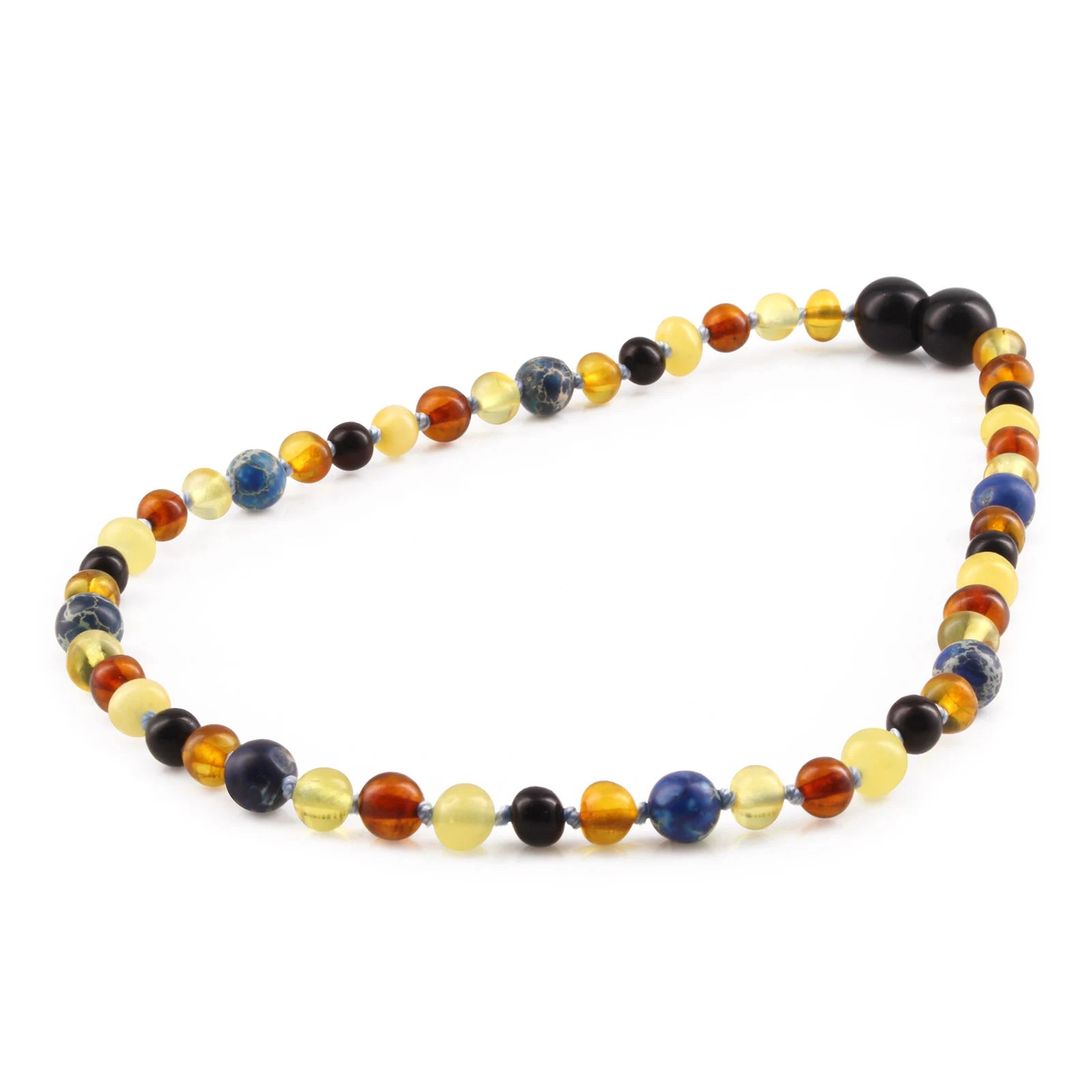 Baltic Amber Teething Necklace with Deep Blue Imperial Jasper. Baroque 5mm - LE555