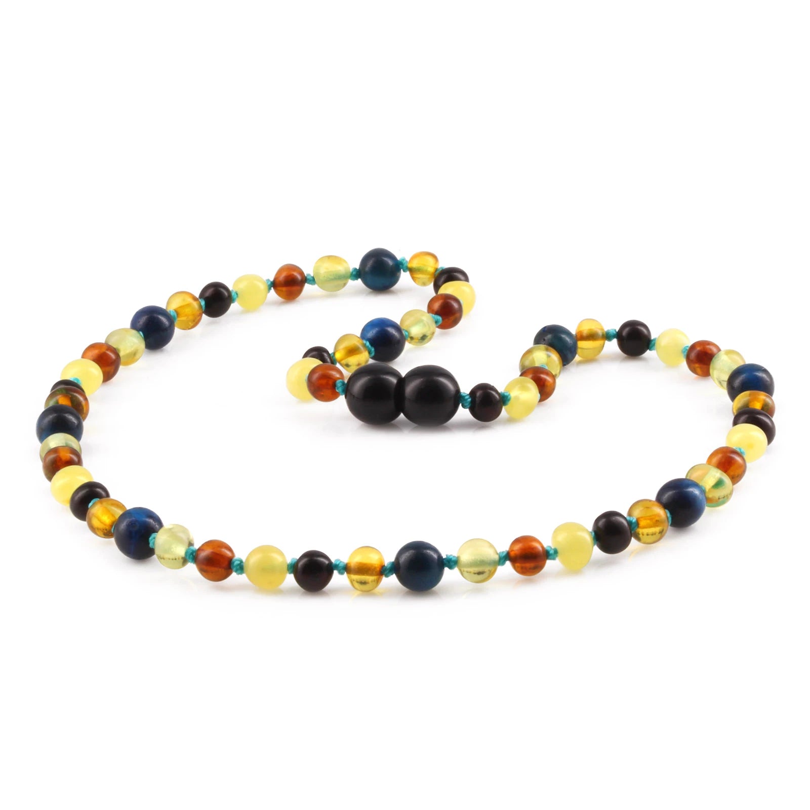 Natural Baltic Amber Junior Necklace with Blue Tiger Eye. Baroque 5mm - JN93
