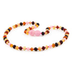 Baltic Amber Teething Necklace with Rose Quartz. Baroque 4mm - LE459-S