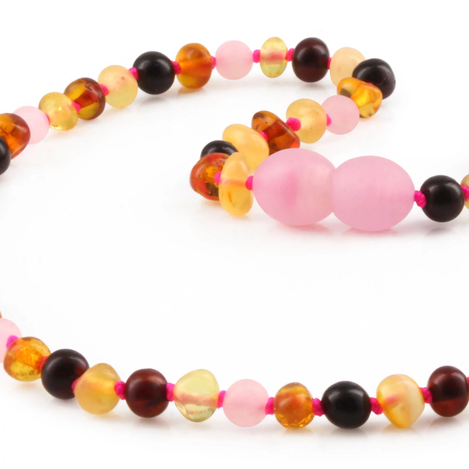 Baltic Amber Teething Necklace with Rose Quartz. Baroque 4mm - LE459-S