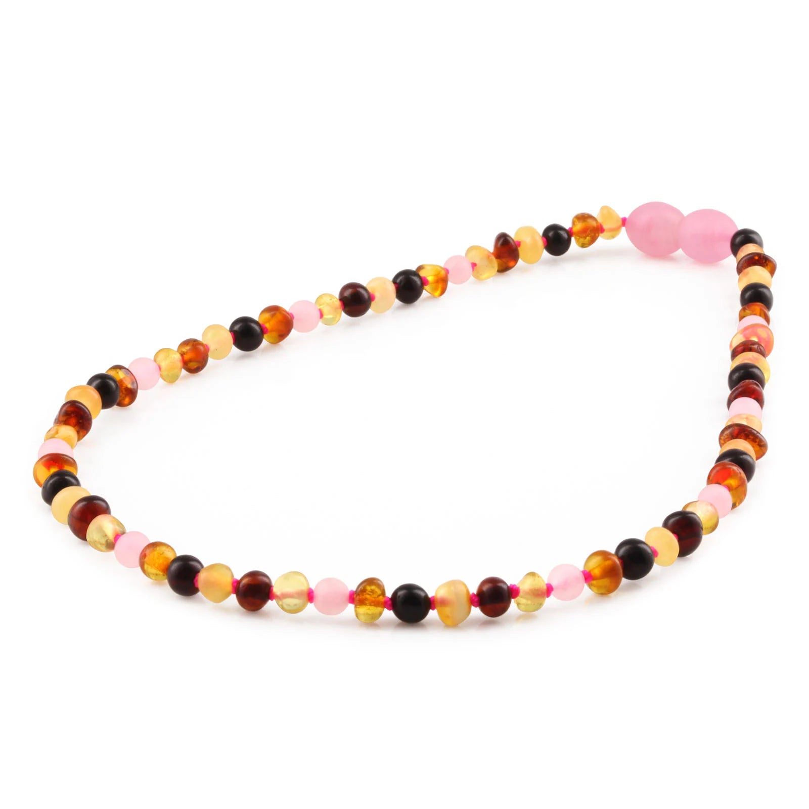 Baltic Amber Teething Necklace with Rose Quartz. Baroque 4mm - LE459-S