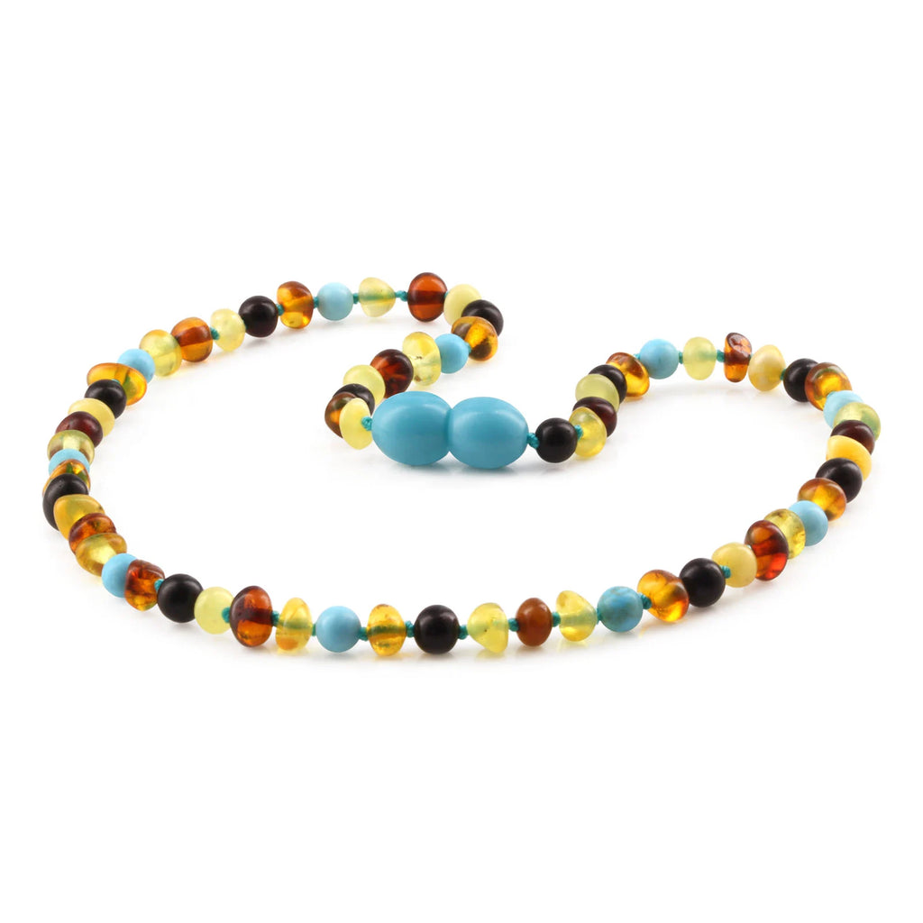 Baltic Amber Teething Necklace with Turquoise. Baroque 4mm - LE465-S