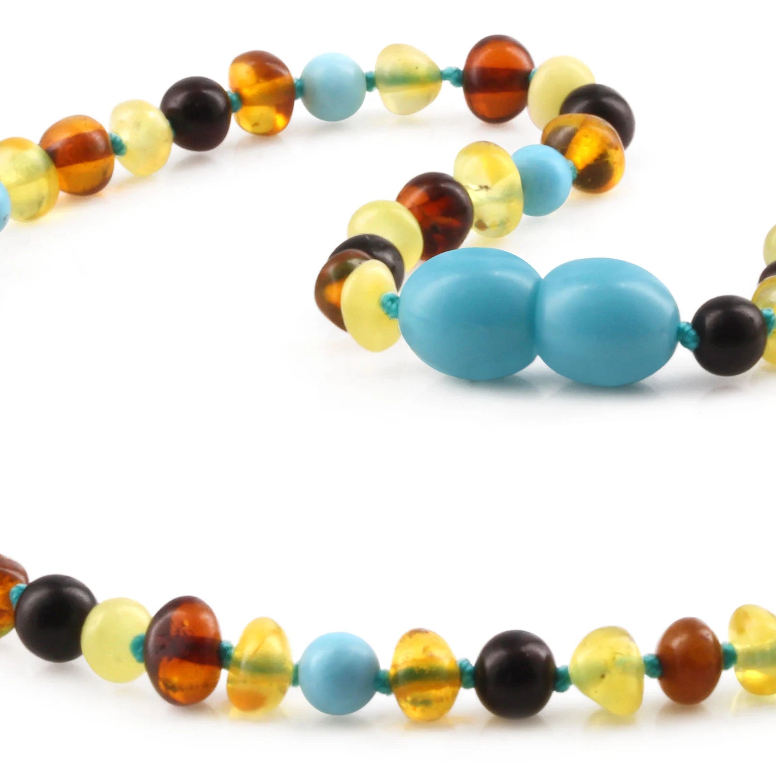 Baltic Amber Teething Necklace with Turquoise. Baroque 4mm - LE465-S