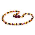 Baltic Amber Teething Necklace with Pink Lace Agate. Baroque 4mm - LE458-S