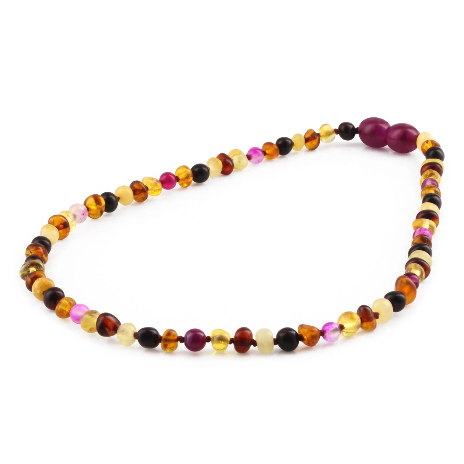 Baltic Amber Teething Necklace with Pink Lace Agate. Baroque 4mm - LE458-S