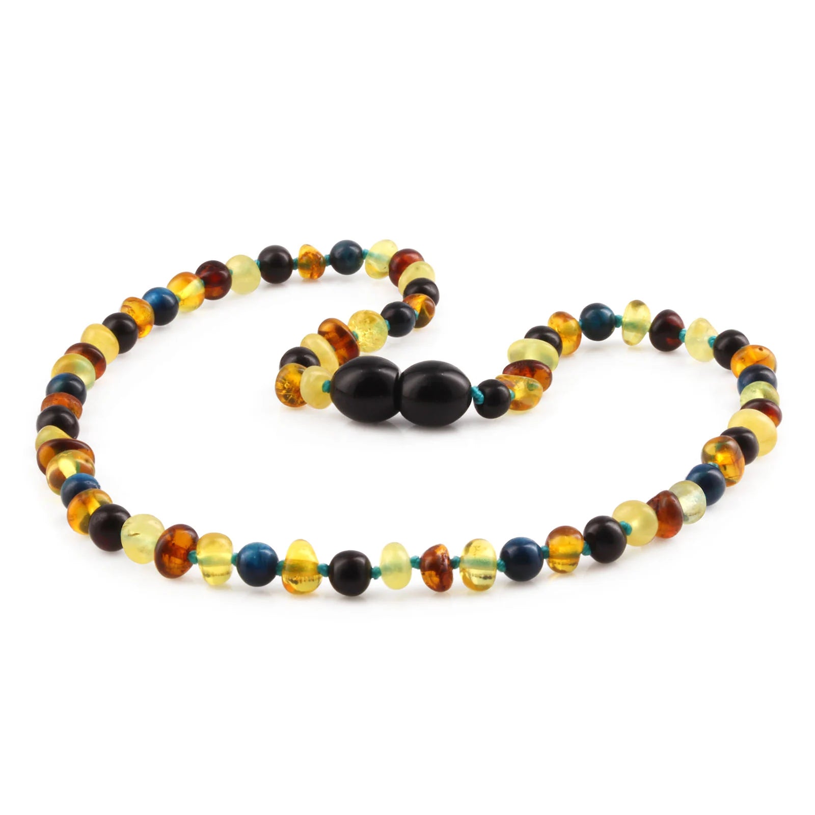 Baltic Amber Teething Necklace with Blue Tiger Eye. Baroque 4mm - LE463 V2-S