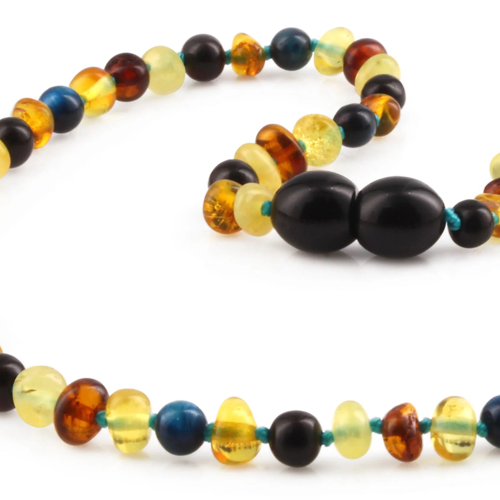 Baltic Amber Teething Necklace with Blue Tiger Eye. Baroque 4mm - LE463 V2-S