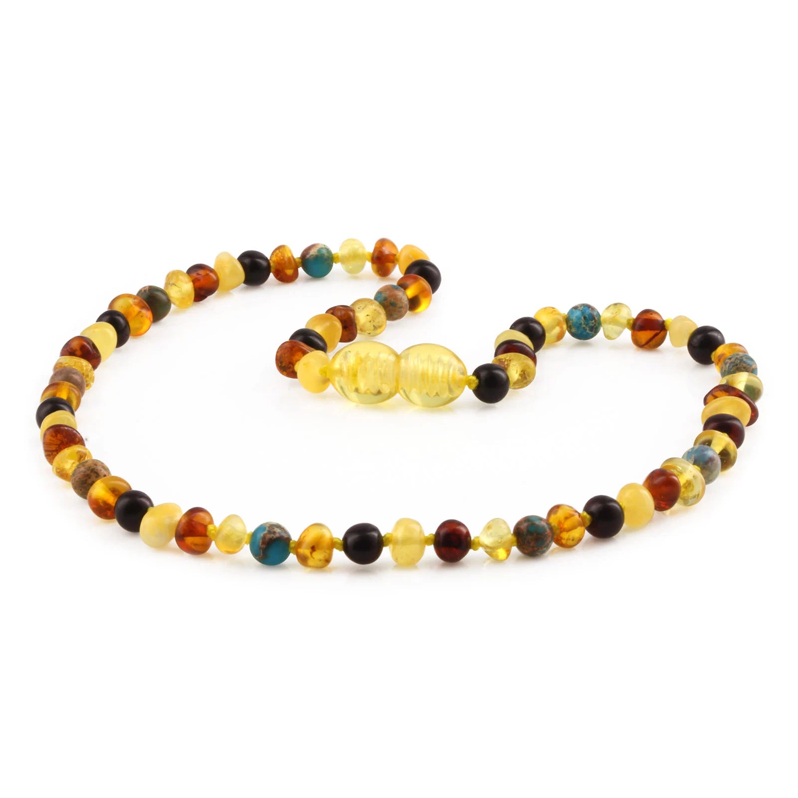 Baltic Amber Teething Necklace with Lake Blue Imperial Jasper. Baroque 4mm - LE474-S