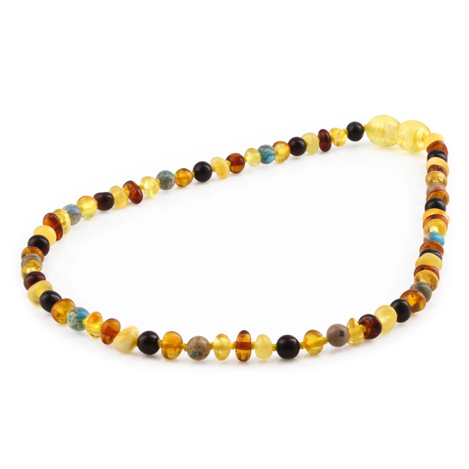 Baltic Amber Teething Necklace with Lake Blue Imperial Jasper. Baroque 4mm - LE474-S